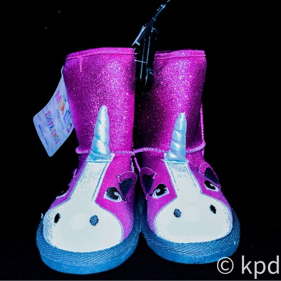 NWT Toddler Dark Purple Sparkly Unicorn Boots - Muk Luks - Picture 2 of 7